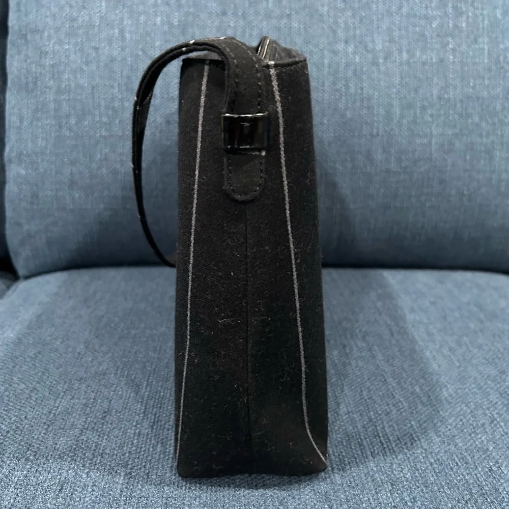 Kate Spade Shoulder Bag Black/Gray Wool Pinstriped Made In Italy